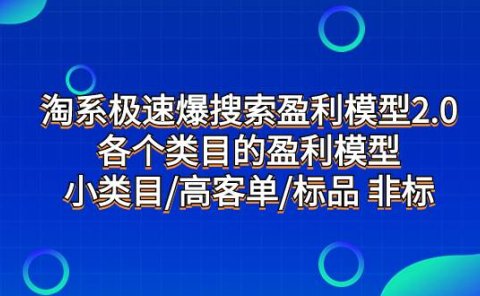 淘系极速爆搜索盈利模型2.0,各个类目的盈利模型,小类目/高客单/标品 非标