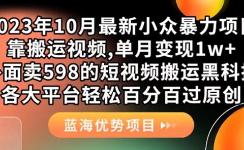 外面卖598的10月最新短视频搬运黑科技,各大平台百分百过原创 靠搬运月入1w