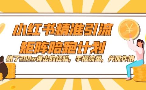 小红书精准引流·矩阵陪跑计划：烧了200w得出的经验，手握流量，兴风作浪！