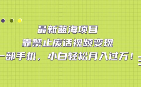 最新蓝海项目,靠禁止废话视频变现,一部手机,小白轻松月入过万!