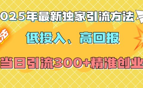 2025年最新独家引流方法，低投入高回报？当日引流300+精准创业粉