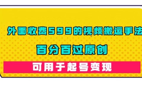 外面收费599的视频搬运手法，百分百过原创，可用起号变现