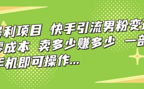 快手引流男粉变现,零成本,卖多少赚多少,一部手机即可操作,一天1000+