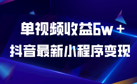 抖音最新小程序变现项目，单视频收益6w＋