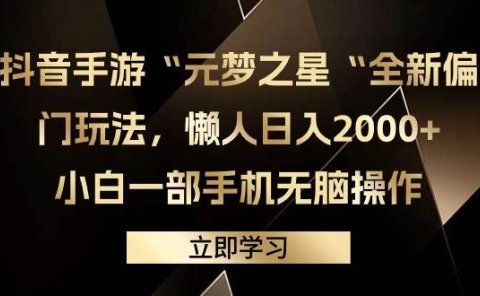 抖音手游“元梦之星“全新偏门玩法,懒人日入2000+,小白一部手机无脑操作