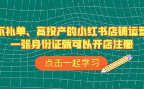 不补单、高投产的小红书店铺运营,一张身份证就可以开店注册(33节课)