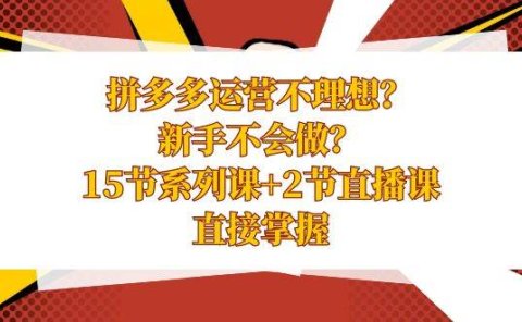 拼多多运营不理想?新手不会做?15节系列课+2节直播课,直接掌握