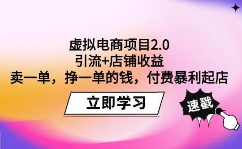 虚拟电商项目2.0:引流+店铺收益 卖一单,挣一单的钱,付费暴利起店