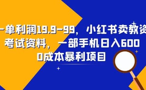 一单利润19.9-99,小红书卖教资考试资料,一部手机日入600(教程+资料)