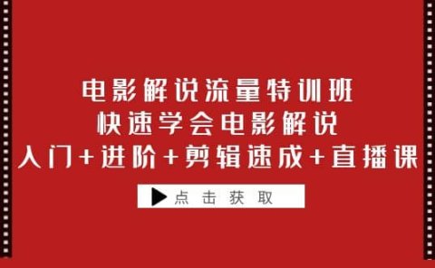 电影解说流量特训班：快速学会电影解说，入门+进阶+剪辑速成+直播课
