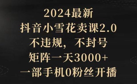 2024最新抖音小雪花卖课2.0 不违规 不封号 矩阵一天3000+一部手机0粉丝开播