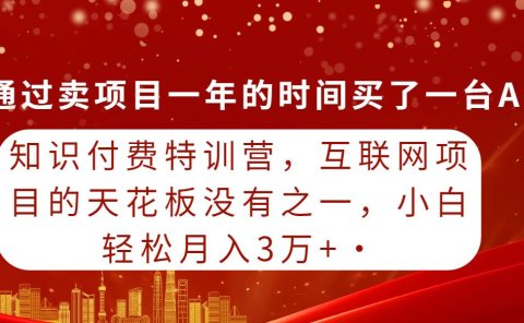 知识付费特训营,互联网项目的天花板,没有之一,小白轻轻松松月入三万+