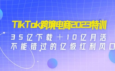 TikTok跨境电商2023特训：35亿下载＋10亿月活，不能错过的亿级红利风口