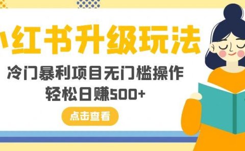 小红书升级玩法,冷门暴利项目无门槛操作,轻松日赚500+