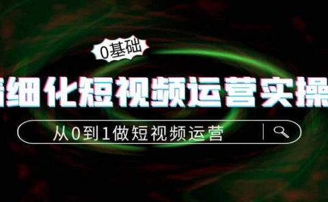 精细化短视频运营实操课，从0到1做短视频运营：算法篇+定位篇+内容篇