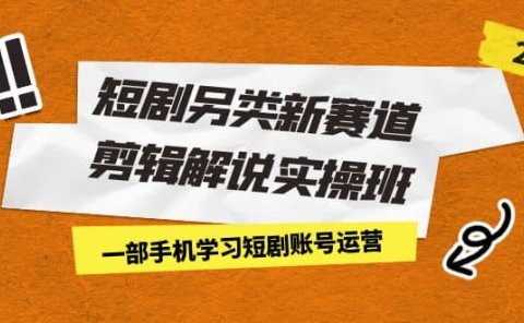 短剧另类新赛道剪辑解说实操班:一部手机学习短剧账号运营(29节 价值500)