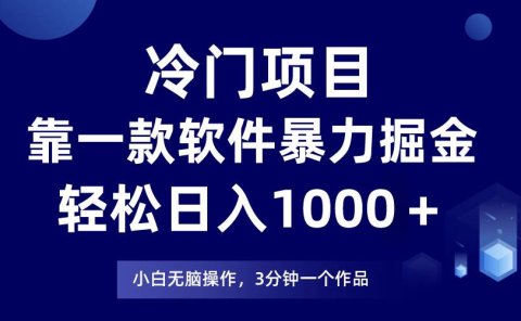 冷门项目靠一款软件,暴力掘金日入1000+,小白轻松上手