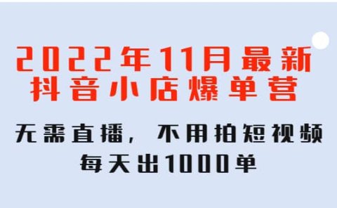 2022年11月最新抖音小店爆单训练营:无需直播,不用拍短视频,每天出1000单