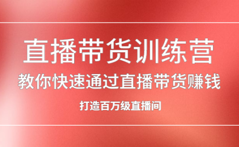 直播带货训练营，教你快速通过直播带货赚钱，打造百万级直播间