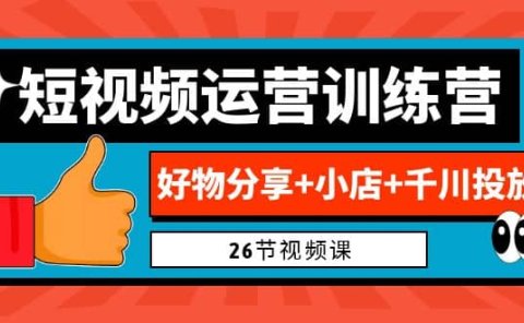 0基础短视频运营训练营：好物分享+小店+千川投放（26节视频课）