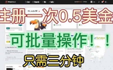 国外项目注册一次0.5美金 只需三分钟无脑操作 可批量放大 小白工作室福利