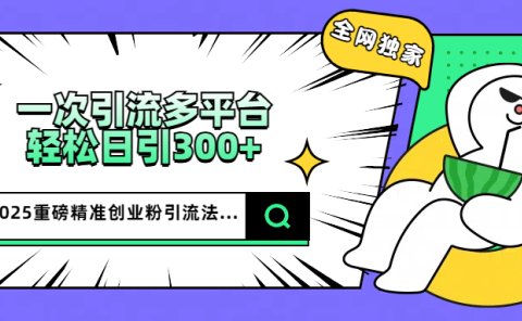 2025重磅全网独家引流法，一次多平台，轻松日引300+精准创业粉