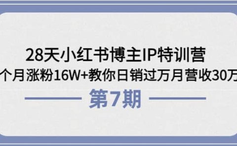 28天小红书博主IP特训营《第6+7期》4个月涨粉16W+教你日销过万月营收30万