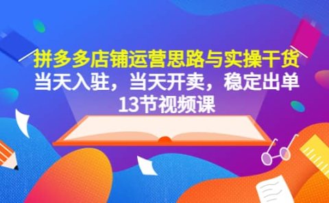 拼多多店铺运营思路与实操干货，当天入驻，当天开卖，稳定出单（13节课）