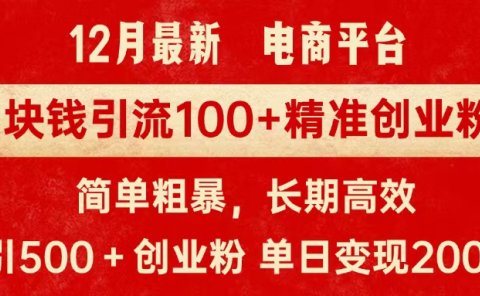 拼多多淘宝电商平台1块钱引流100个精准创业粉，简单粗暴高效长期精准，单人单日引流500+创业粉，日变现2000+