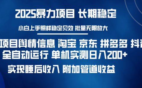 暴力项目舆情信息 淘宝 京东 拼多多 抖音全自动运行 单机实测日入200+ 实现睡后收入 附加管道收益