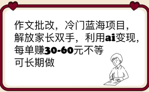 作文批改,冷门蓝海项目,解放家长双手,利用ai变现,每单赚30-60元不等