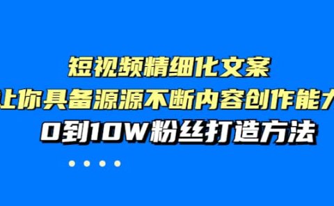 短视频精细化文案，让你具备源源不断内容创作能力，0到10W粉丝打造方法