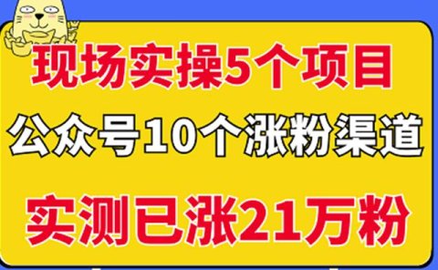 现场实操5个公众号项目，10个涨粉渠道，实测已涨21万粉！