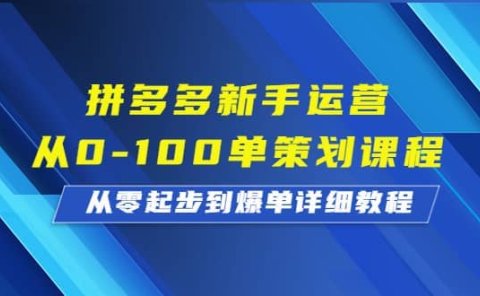 拼多多新手运营从0-100单策划课程,从零起步到爆单详细教程