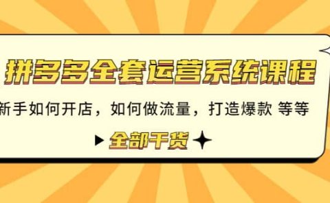 拼多多全套运营系统课程：新手如何开店 如何做流量 打造爆款 等等 全部干货