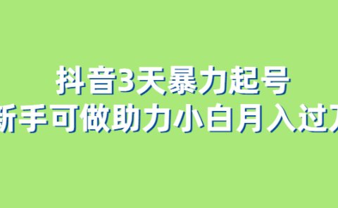 抖音3天暴力起号新手可做助力小白月入过万