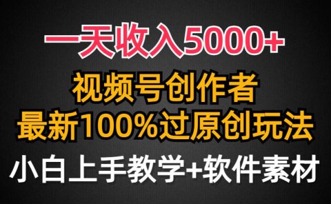 一天收入5000+,视频号创作者,最新100%原创玩法,对新人友好,小白也可.