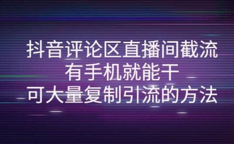 抖音评论区直播间截流,有手机就能干,可大量复制引流的方法