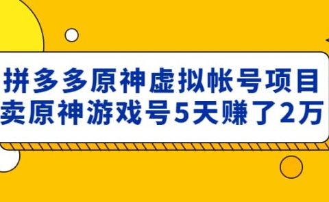 外面卖2980的拼多多原神虚拟帐号项目