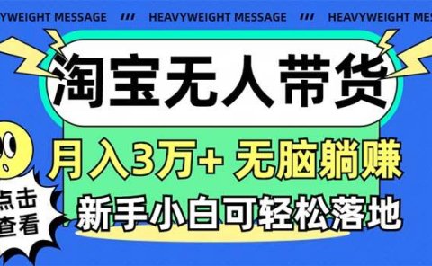 淘宝无人带货3.0高收益玩法，月入3万+，无脑躺赚，新手小白可落地实操