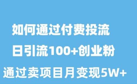 如何通过付费投流日引流100+创业粉月变现5W+