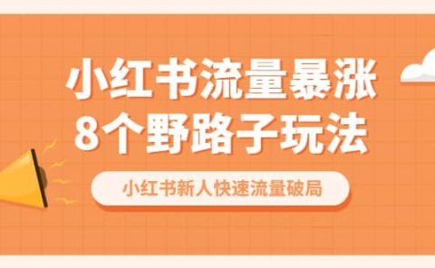小红书流量-暴涨8个野路子玩法：小红书新人快速流量破局（8节课）