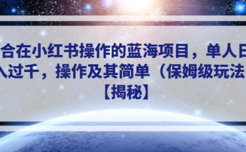 适合在小红书操作的蓝海项目,单人日收入过千,操作及其简单(保姆级玩法)【揭秘】