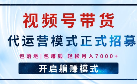 【视频号代运营】全程托管计划招募，躺赚模式，单月轻松变现7000+