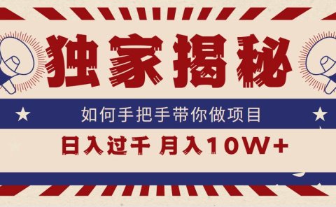 独家揭秘,如何手把手带你做项目,日入上千,月入10W+