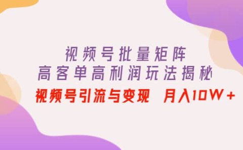 视频号批量矩阵的高客单高利润玩法揭秘