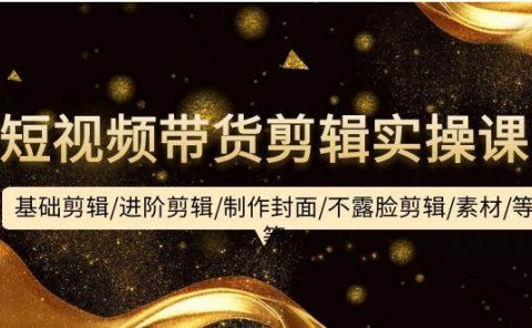 短视频带货剪辑实操课：基础剪辑/进阶剪辑/制作封面/不露脸剪辑/素材/等等