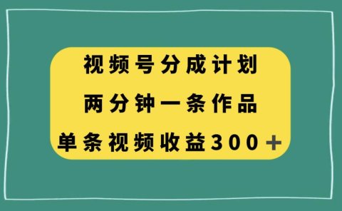 视频号分成计划,两分钟一条作品,单视频收益300+