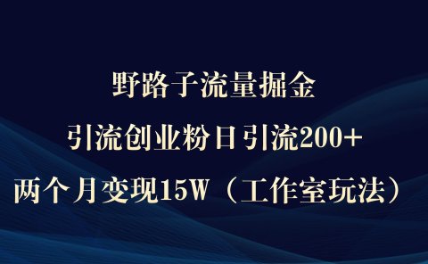 野路子流量掘金,引流创业粉日引流200+,两个月变现15W(工作室玩法))