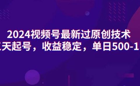 2024视频号最新过原创技术,三天起号,收益稳定,单日500-1K